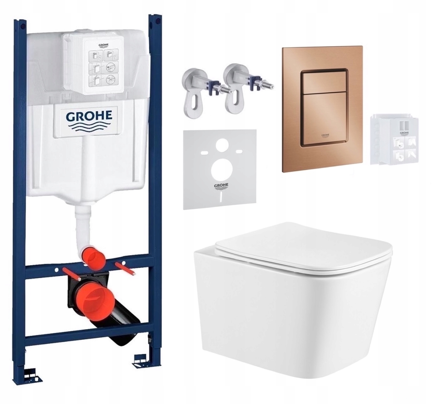 Wc rošt Grohe Rapid Sl s Wc misou Alba a tlačidlom, brúsená meď