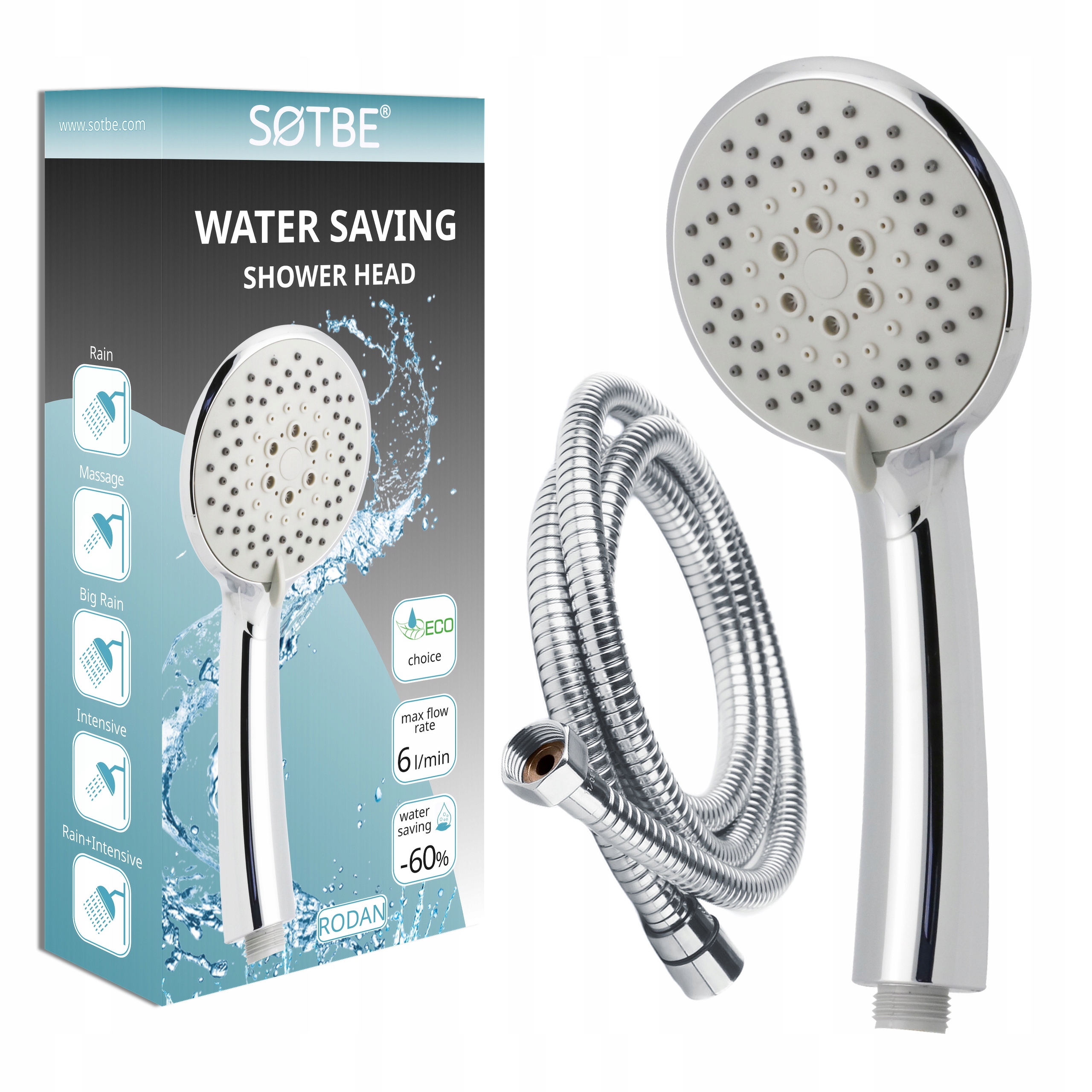 Sprchový set Sprchová Hlavice 5 rozsahová s opletenou hadicí 150