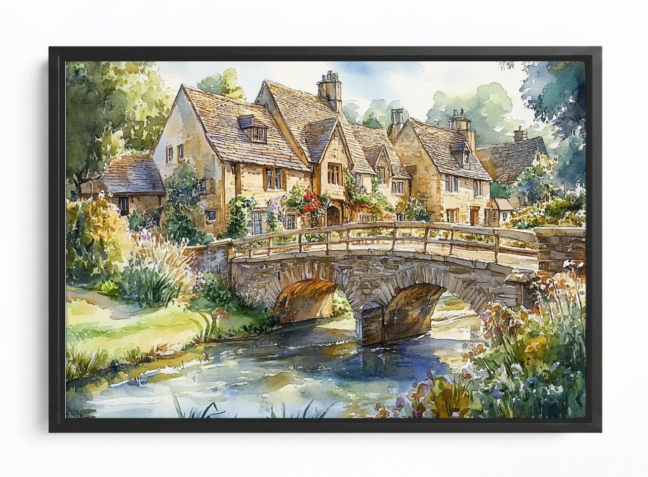 Obraz Rám Americký Box Městečko Anglie Cotswolds Vesnice Most Domy 120x80