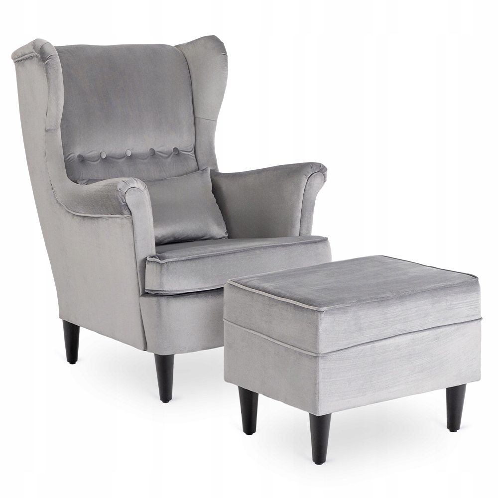 Křeslo Uszak s podnožkou Velurové do obývacího pokoje Šedá Evan 2