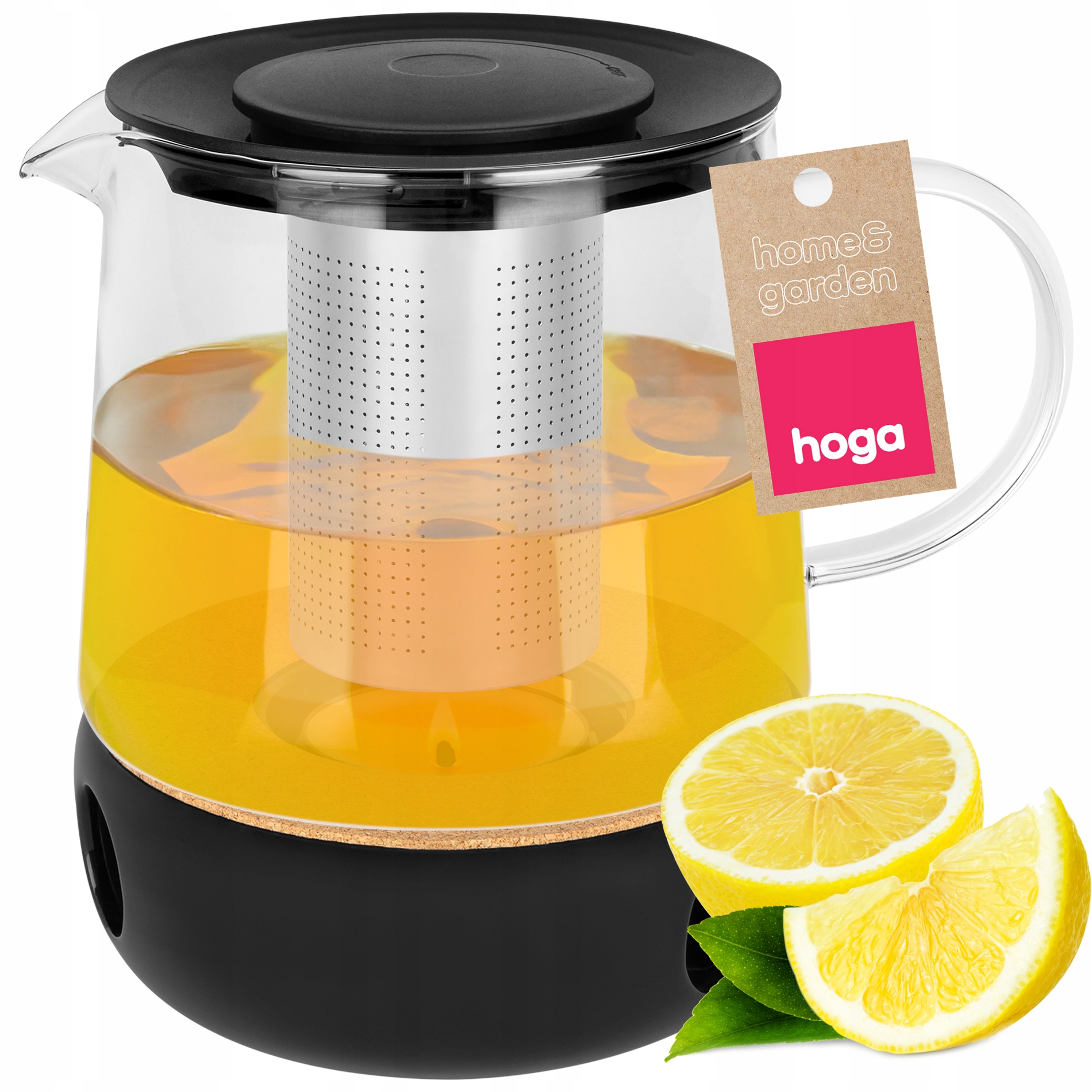 SZKLANY DZBANEK ZAPARZACZ DO HERBATY ZIÓŁ STALOWE SITKO 1,5L + PODGRZEWACZ