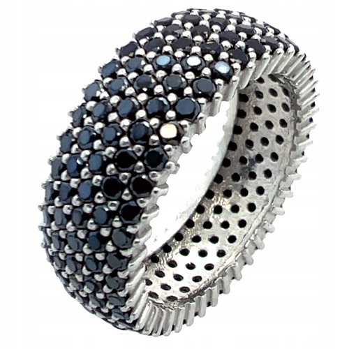 Stříbrný prsten s prstýnek osázeným černými zirkony Zkouška 925