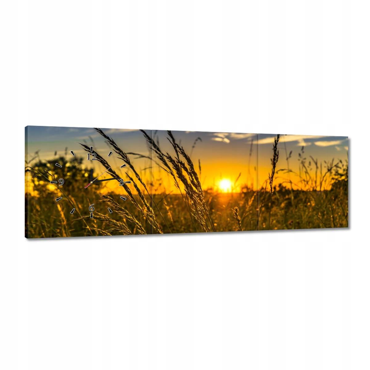 Hodiny 120x40 Západ slunce mezi trávou