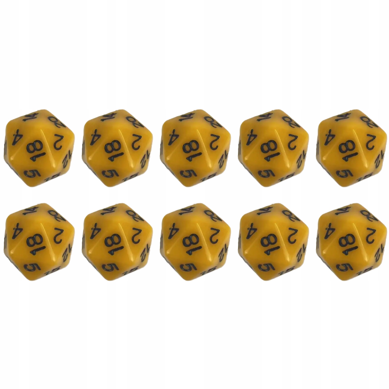 ZESTAW 10 KOSTEK K20 RPG ŻÓŁTA KOŚĆ DWUDZIESTOŚCIENNA
