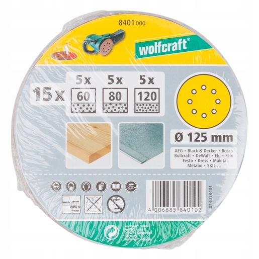 

Papier szlifierski125 mm gr. 60/80/120 rzep15 szt.