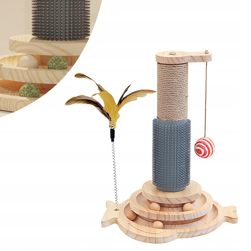 Levně Škrabadlo Pro Kočky Otočné Hračka Míčky Pírka Na Hraní Sloupek