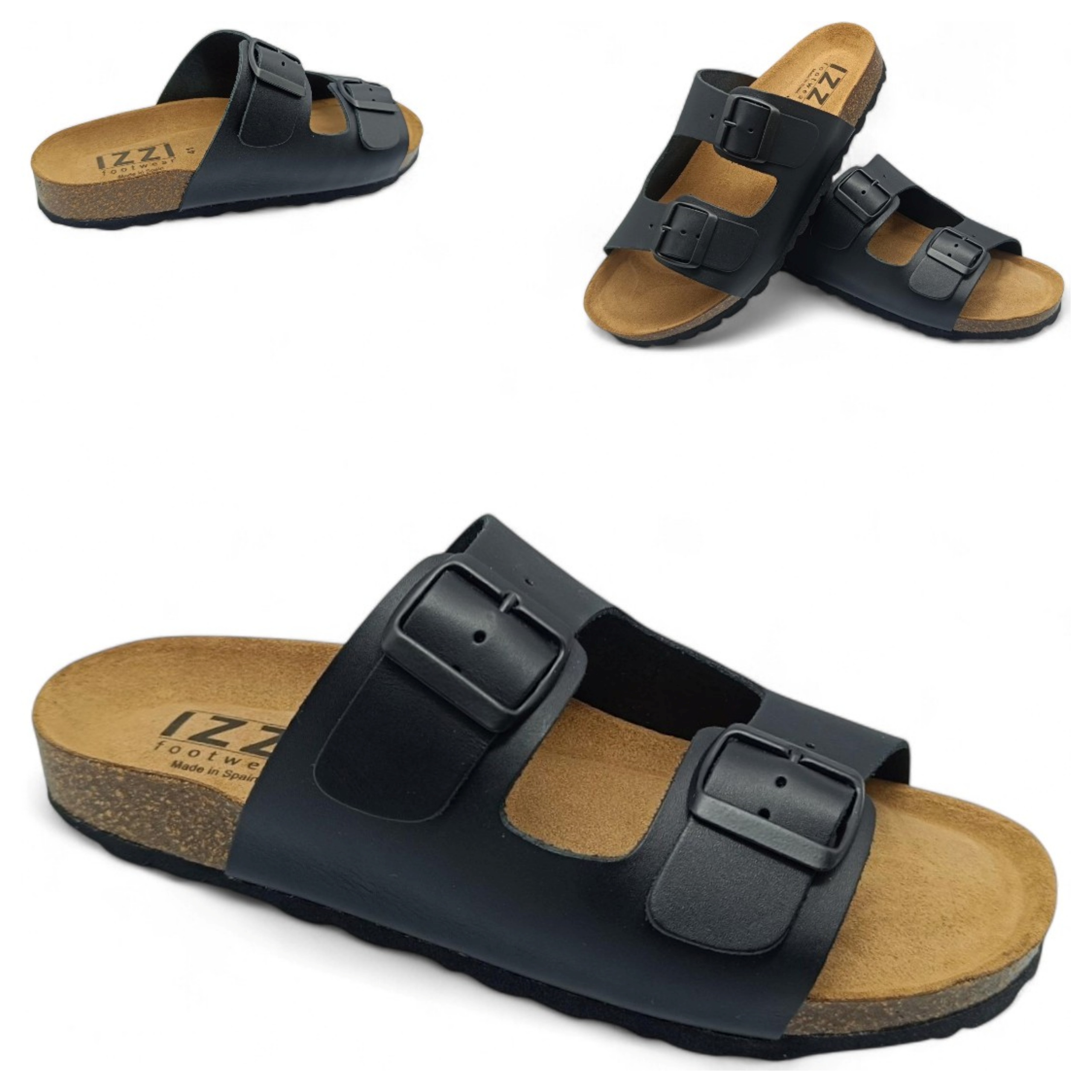 Pánské Nazouváky z kůže 44 Izzi, nastavitelné na korku, pohodlné, zdravotní, černé