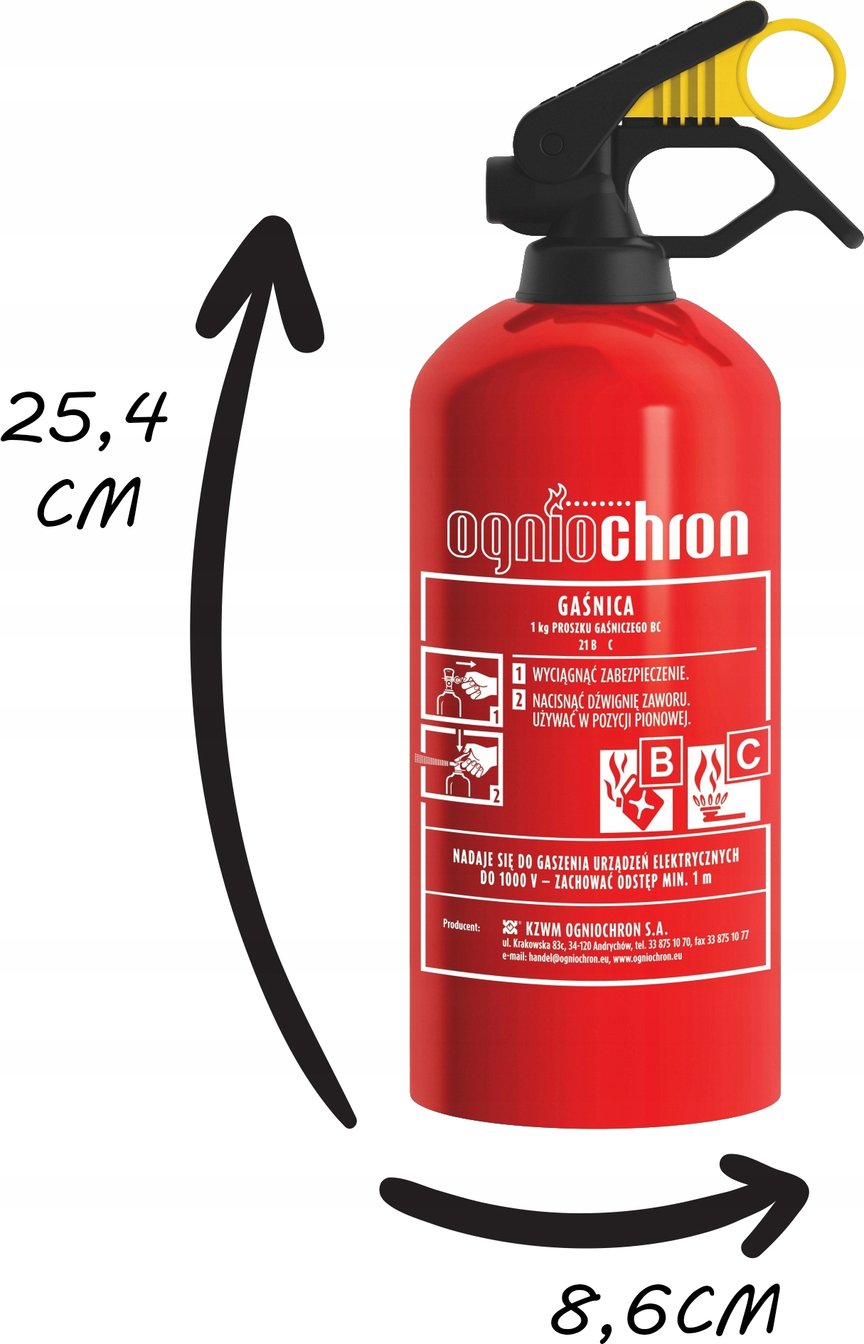 GAŚNICA SAMOCHODOWA PROSZKOWA - 1 kg BC Producent Ogniochron