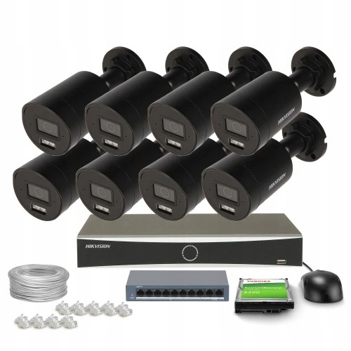 Súprava na monitorovanie domu Ip 8x DS-2CD2083G2-LI2U čierna 8Mpx Ir 40 m mikrofón