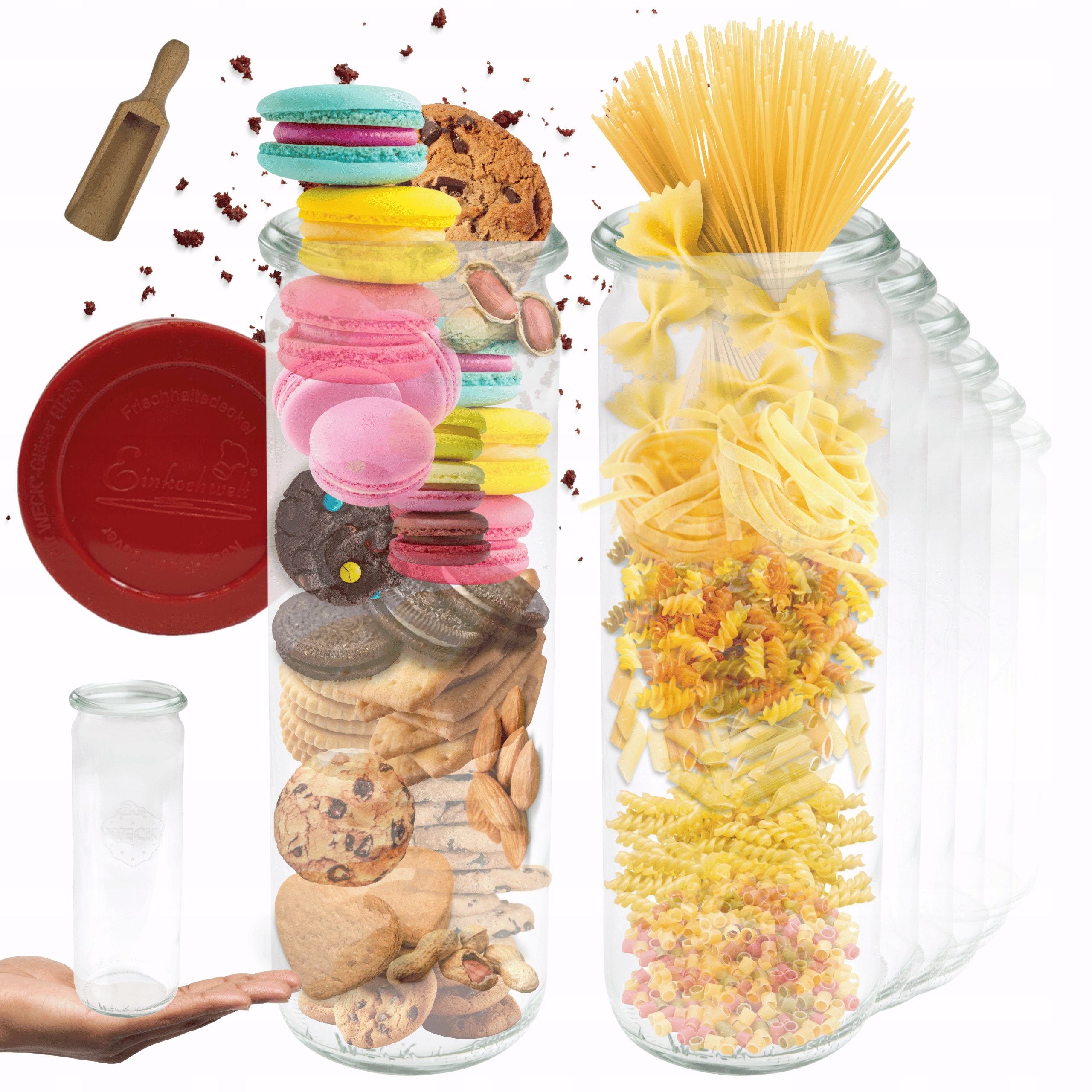 Sklenice Weck 600 ml zavařeniny Cylinder na silikonové šťávy, víko 6 Ks, odměrka