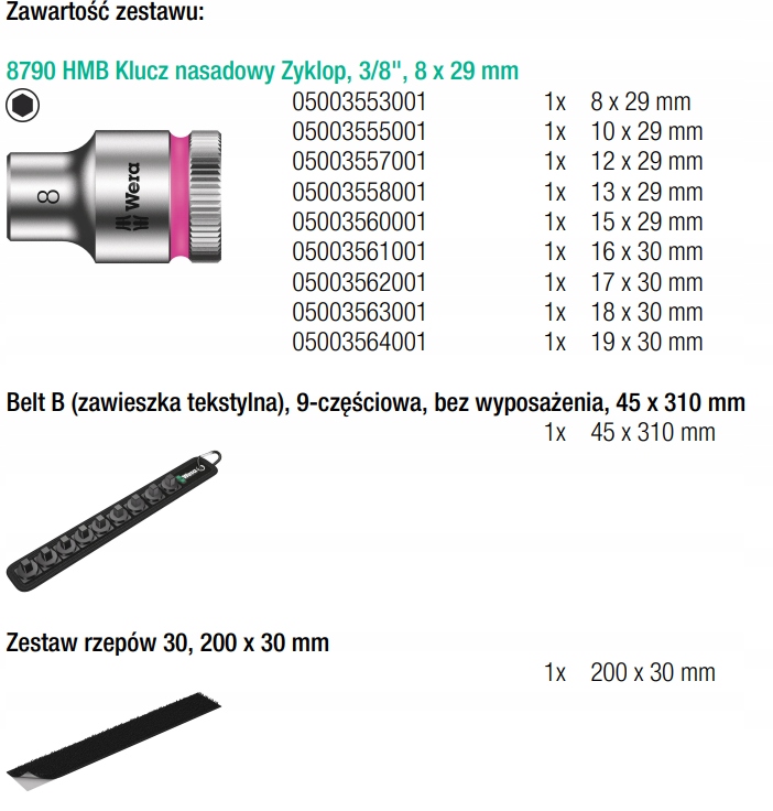 WERA ZESTAW NASADEK ZYKLOP 3/8'' 9CZ. 05003973001 Kod producenta 05003973001