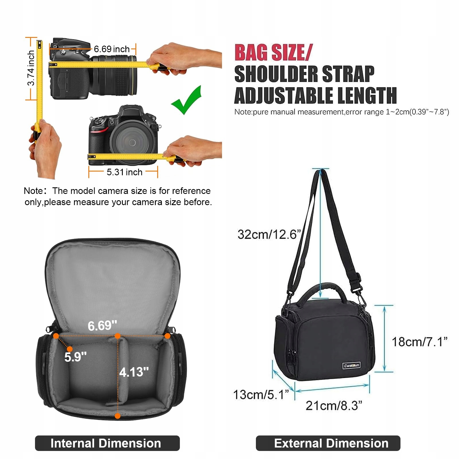 CWATCUN Torba Na Aparat SLR DSLR Wodoodporna dla Canon Nikon Sony — miniatura 8