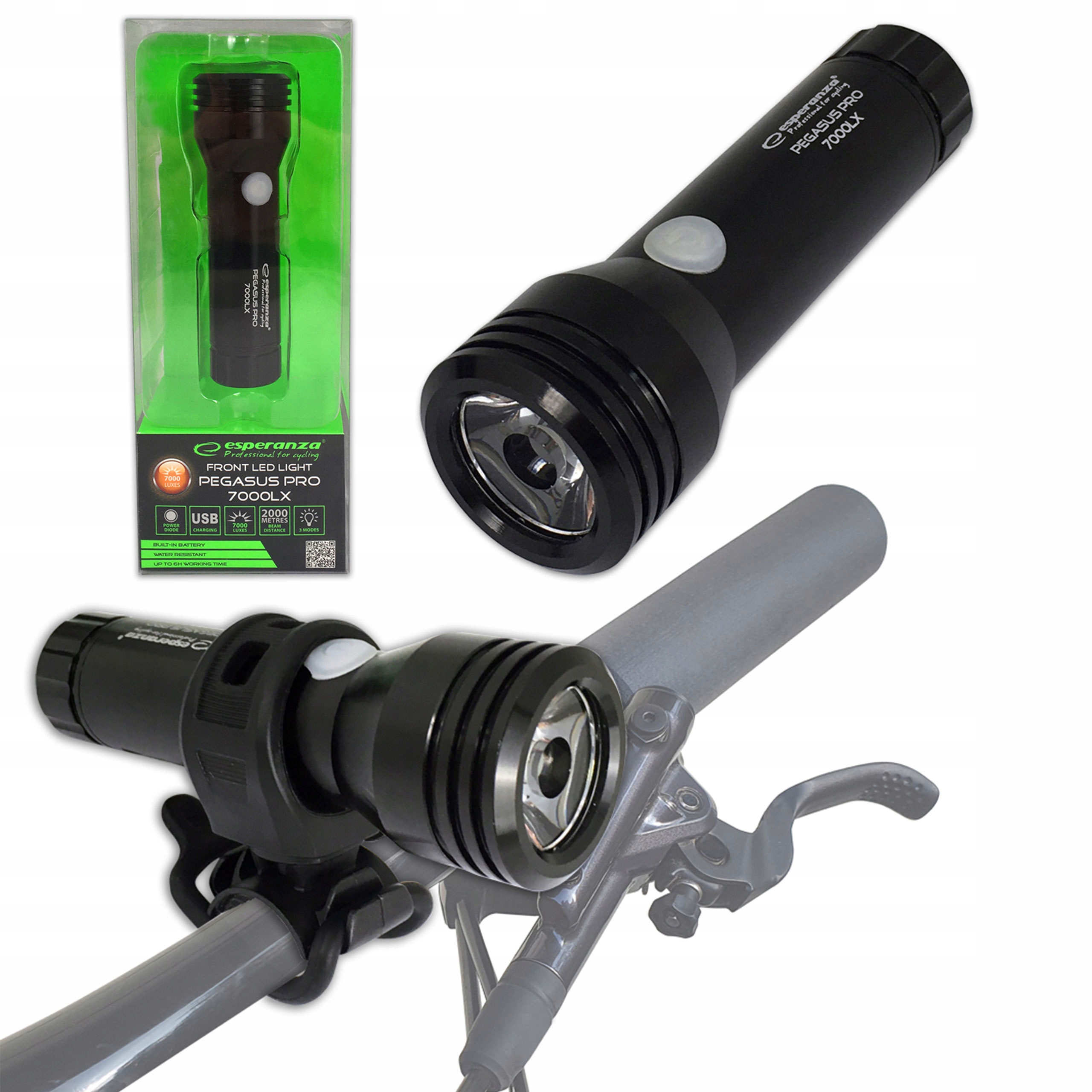 LAMPKA ROWEROWA LED NA PRZÓD LATARKA 7000LX UCHWYT