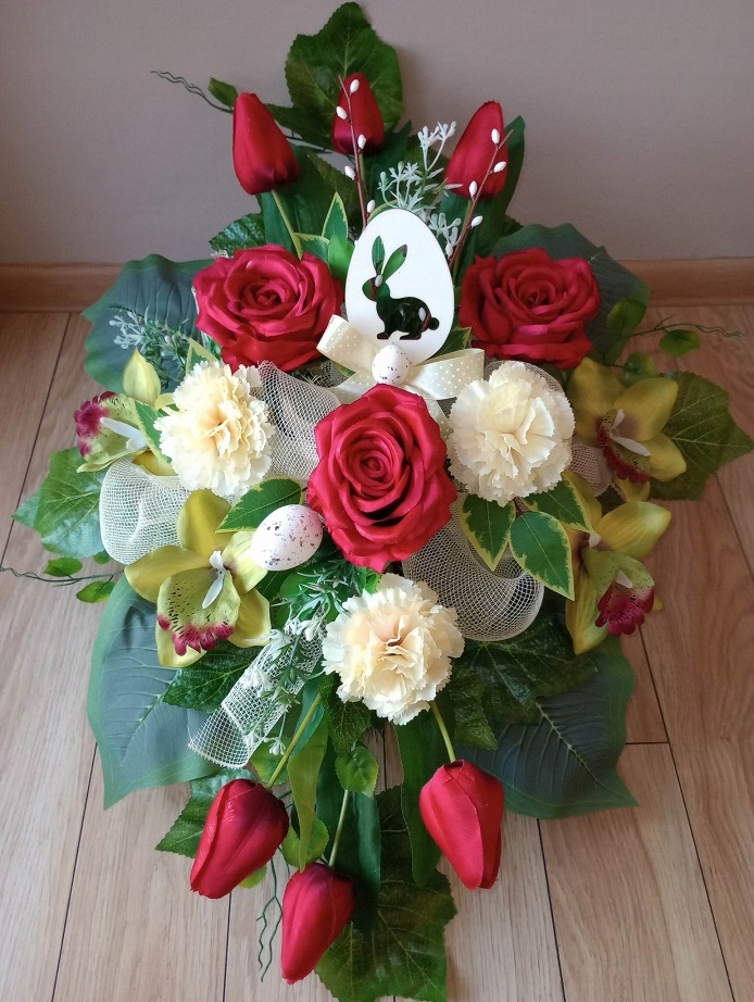 Stroik na cmentarz GRÓB kompozycja WIOSNA tulipan Marka Frezja