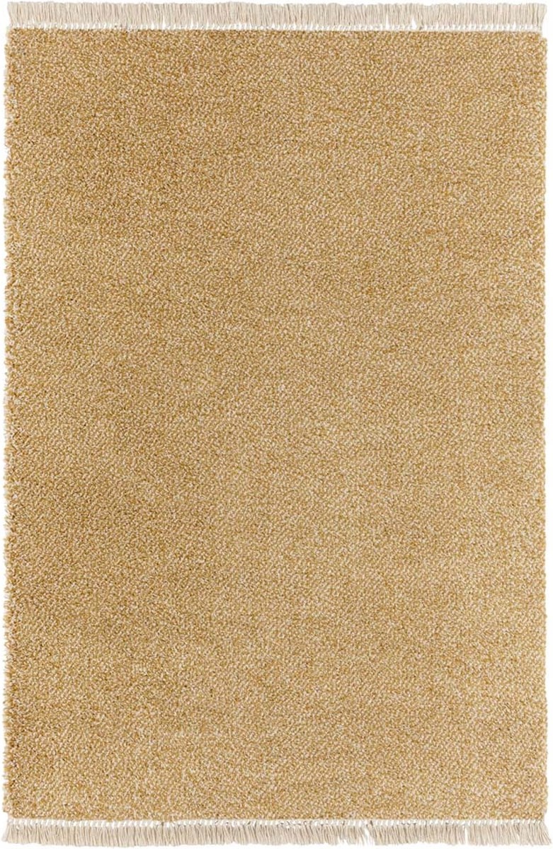 Žlto krémový hrubý shaggy koberec do obývačky, vzor s strapcami 120 x 170 cm