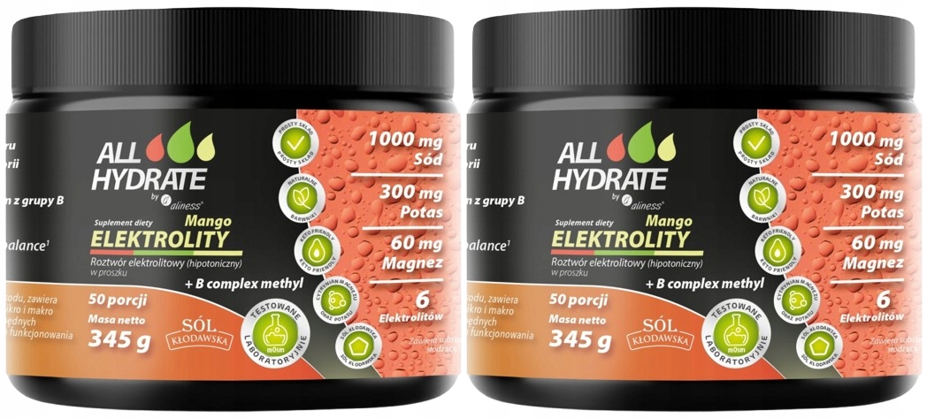 Sada 2x Elektrolyty Mango B komplex methyl 345 g 50 porcí Energie Draslík
