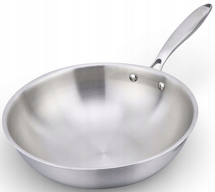 Patelnia Wok Stalowa Stal Nierdzewna Solidna Ciężka 30CM Masterpan