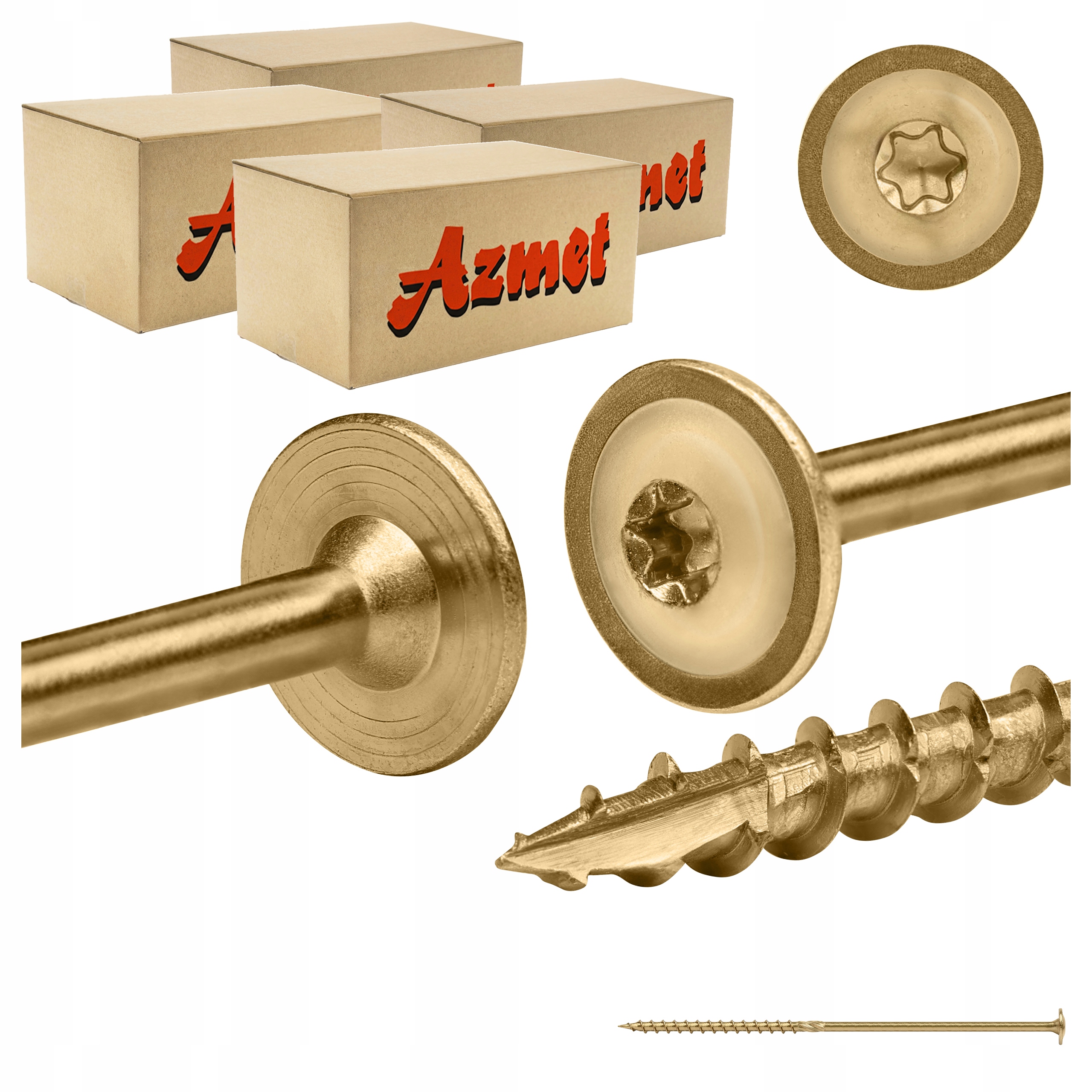Tesařské vruty 6x180 mm Torx na talířové dřevo 400 ks Azmet WCT-0618