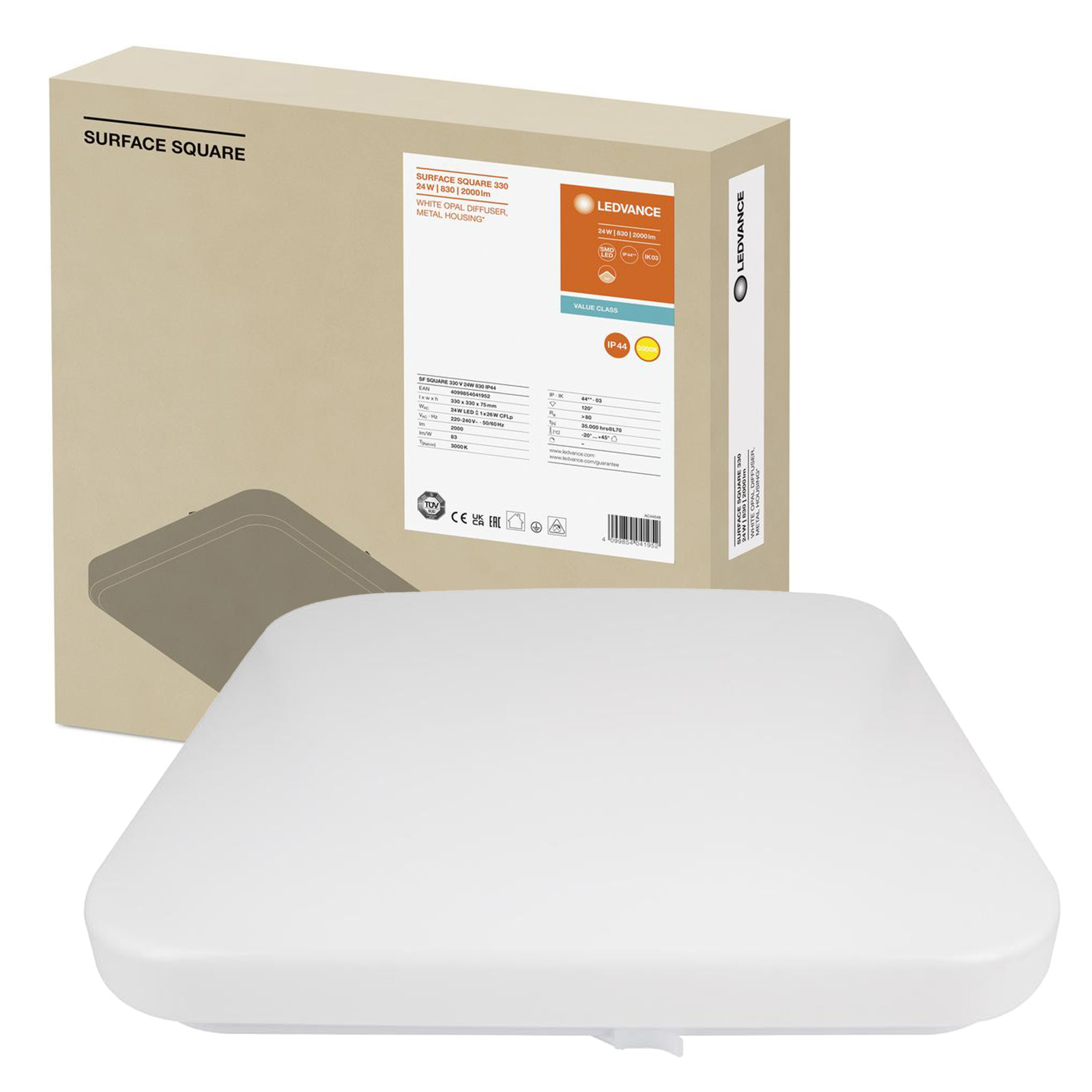 Led panel Svítidlo Stropní Svítidlo 24W 2000lm 3000K Na omítku Bílá 33x33cm
