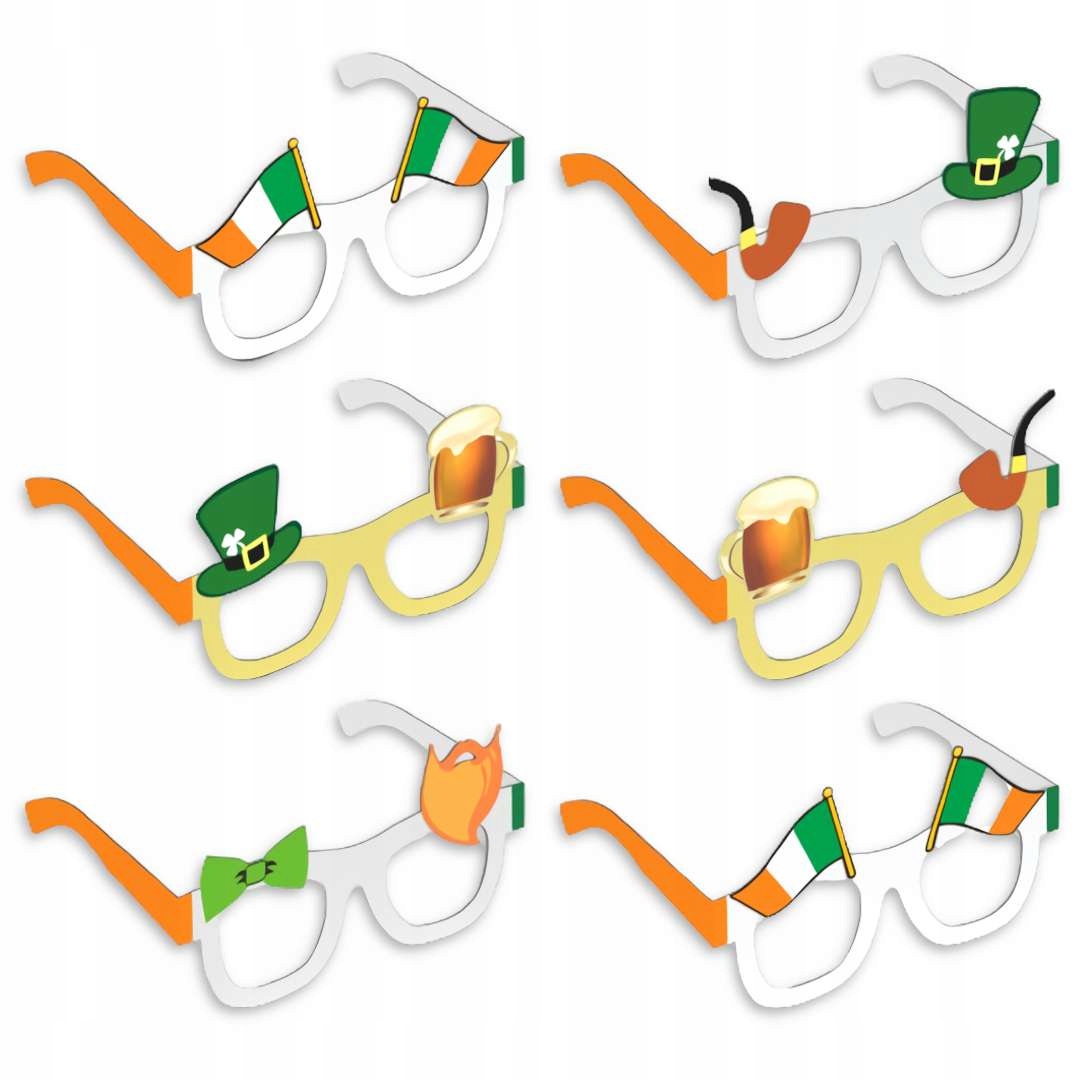 OKULARY papierowe ŚWiĘTY PATRYK święto irlandzkie FLAGA PIWO x6