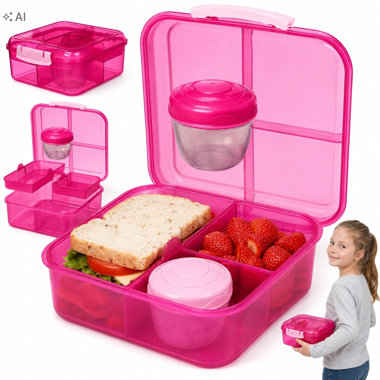 Śniadaniówka Z Przegródkami Szkoły Duża Dla Dzieci Lunchbox Rożowa Jakość