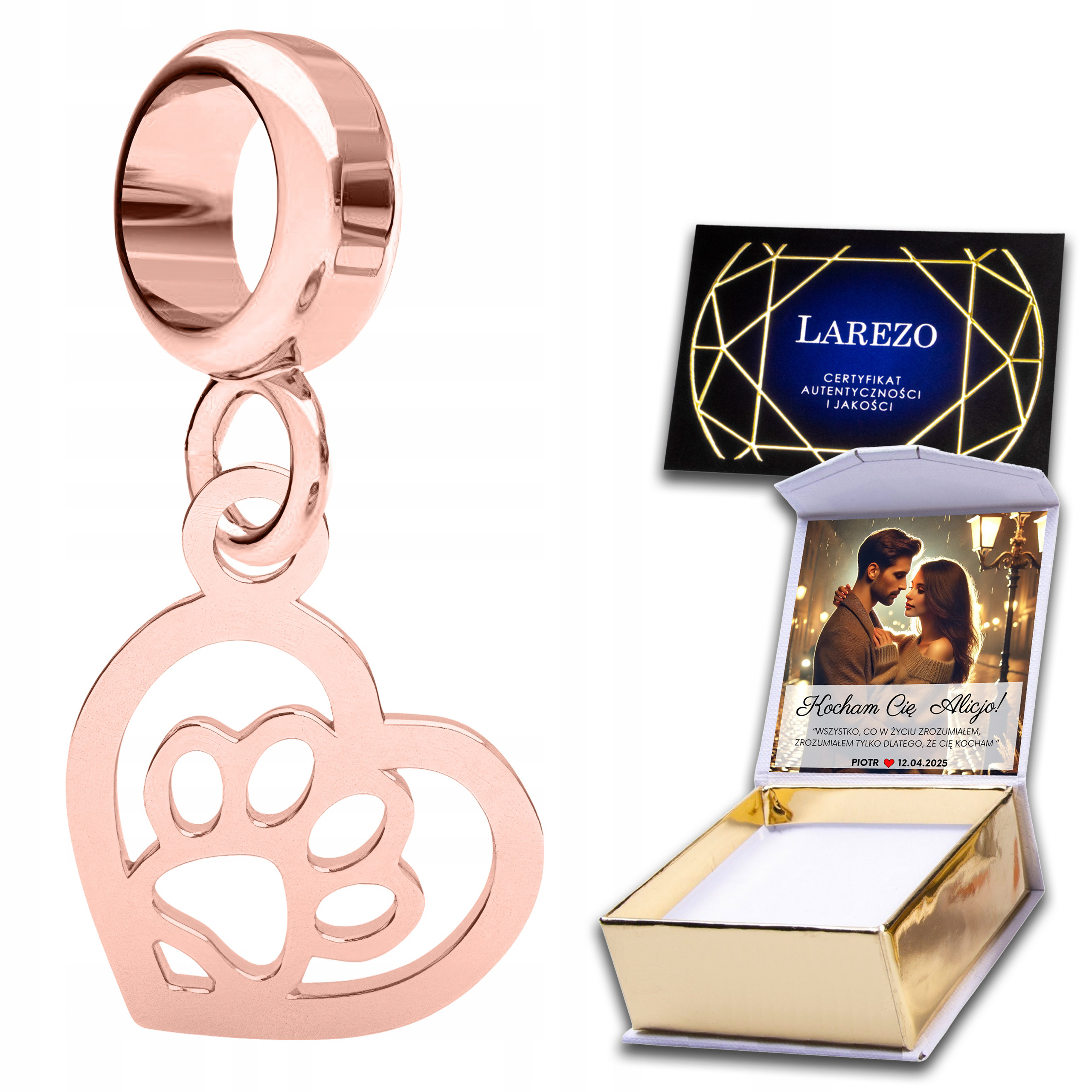 Charms Pozlacené srdíčko Chňapka psa Kočka Zvíře Přítel Potisk