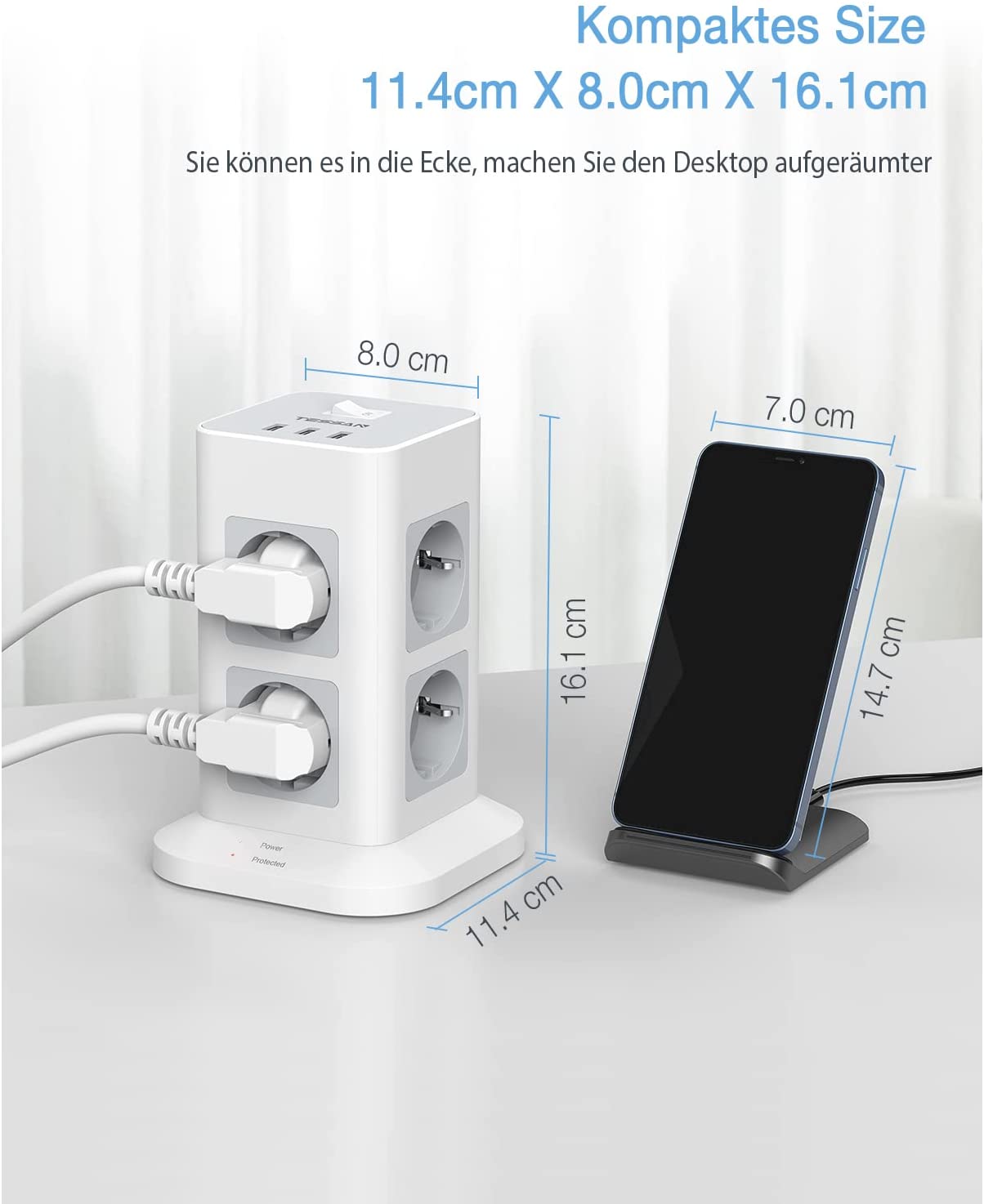 LISTWA ZASILAJĄCA 8 GNIAZD 3USB STOJĄCA KOMPAKTOWA Marka Inna