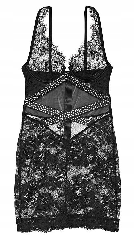 Šaty Victoria's Secret krajková s krystaly, černá, velikost L