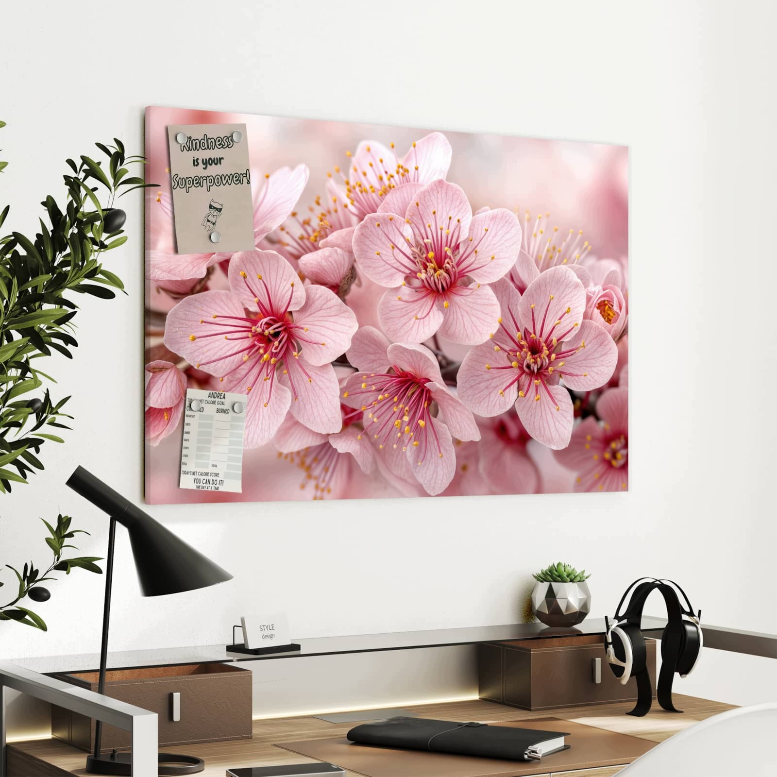 Magnetická tabule Větvička květu třešní 90 × 60 cm