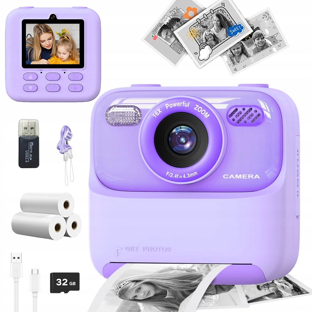 Nová Tiskárna Pro Termální Tisk, Instantní Fotoaparát 1080P S 32 Gb A 3 Rolkami