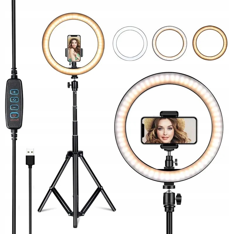 LAMPĂ INELĂ SUPPORT 10″ LED 3 MODURI TREPIED LA DISTANȚĂ USB RING SELFIE