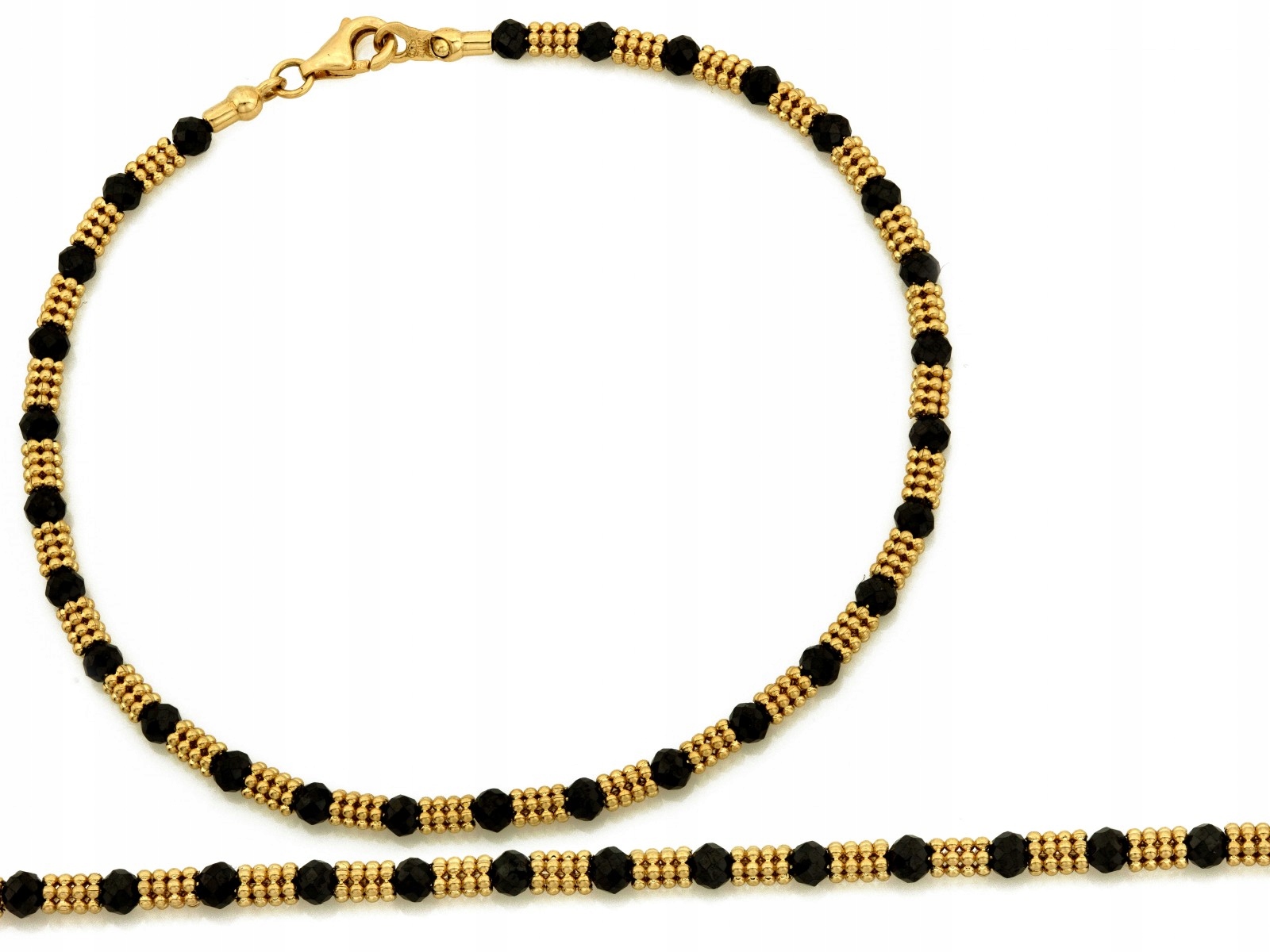 Zlatý náramek 585 dílků 20 cm s černými zirkony a kuličkami 6.34 g