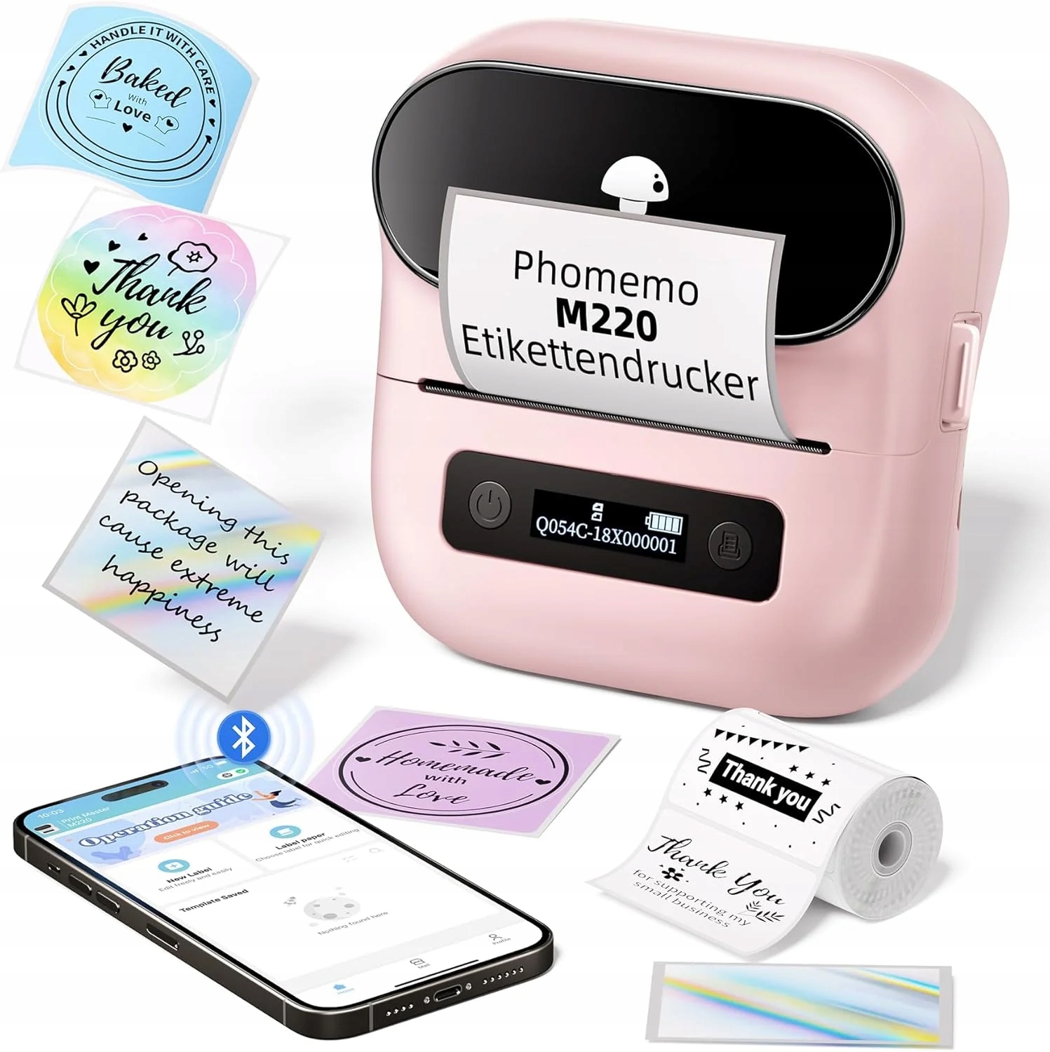 Phomemo M220 Inteligentní Bluetooth tiskárna štítků Růžová