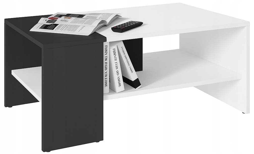 Lavice Strap bílá-černá s prostornou policí, konferenční stolek 100 cm, loft retro