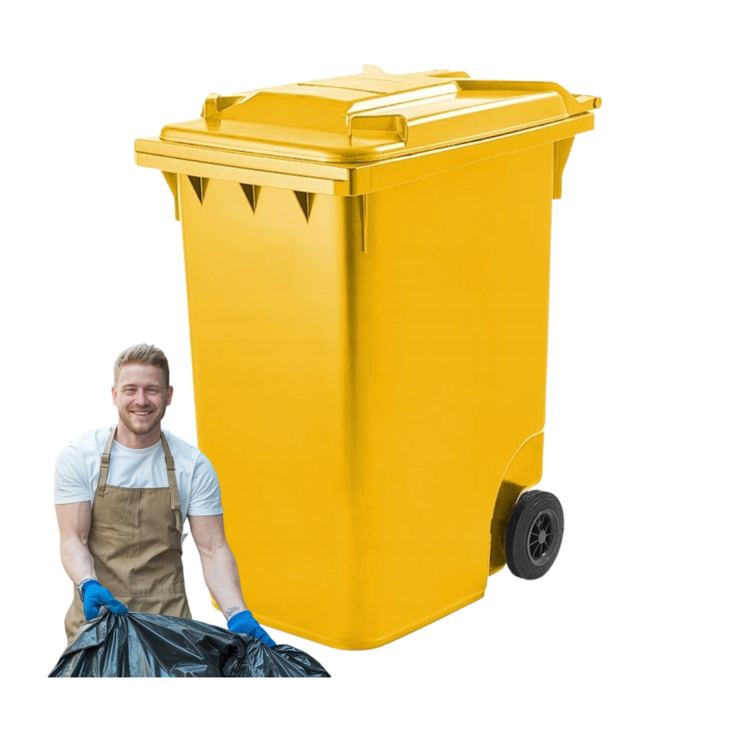 Kosz na śmieci 360l żółty pojemnik kubeł Weber na kołach solidny odpady