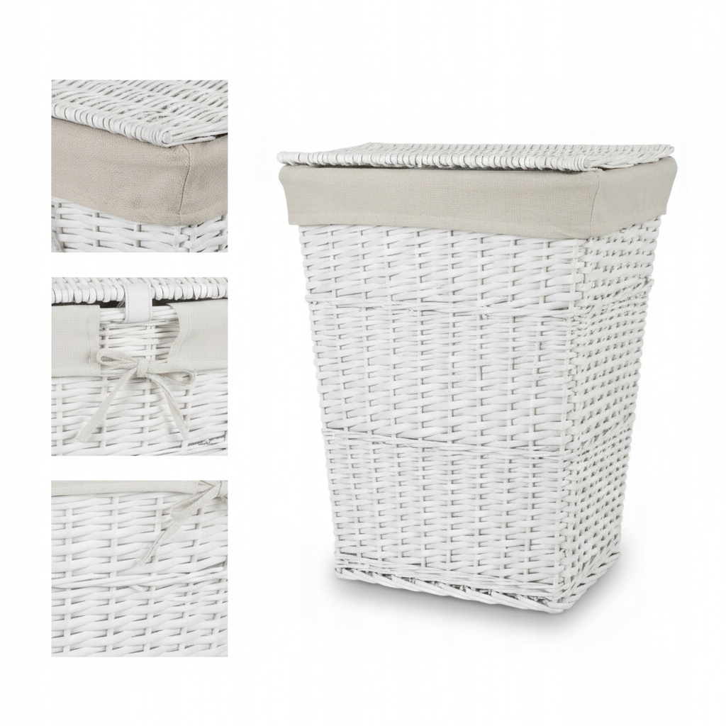 Proutěný Koš Na Prádlo, Bílá Lněná Vložka S Koupelnovým Víkem