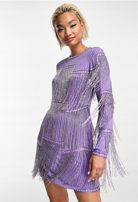Zdobené Koktejlové Šaty S Třásněmi A Korálky Flitry Edition 40 L