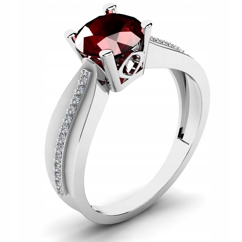 

Pierścionek Z Białego Złota Z Bordową Cyrkonią