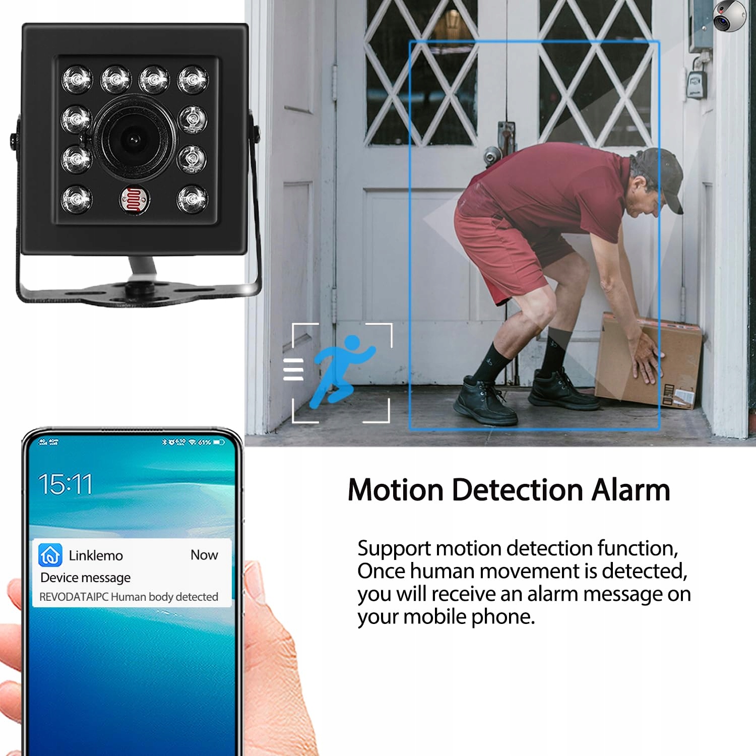 REVODATA 4MP Mini Kamera POE IP Niewidoczna LED IR Nocna 75° Obiektyw — miniatura 4