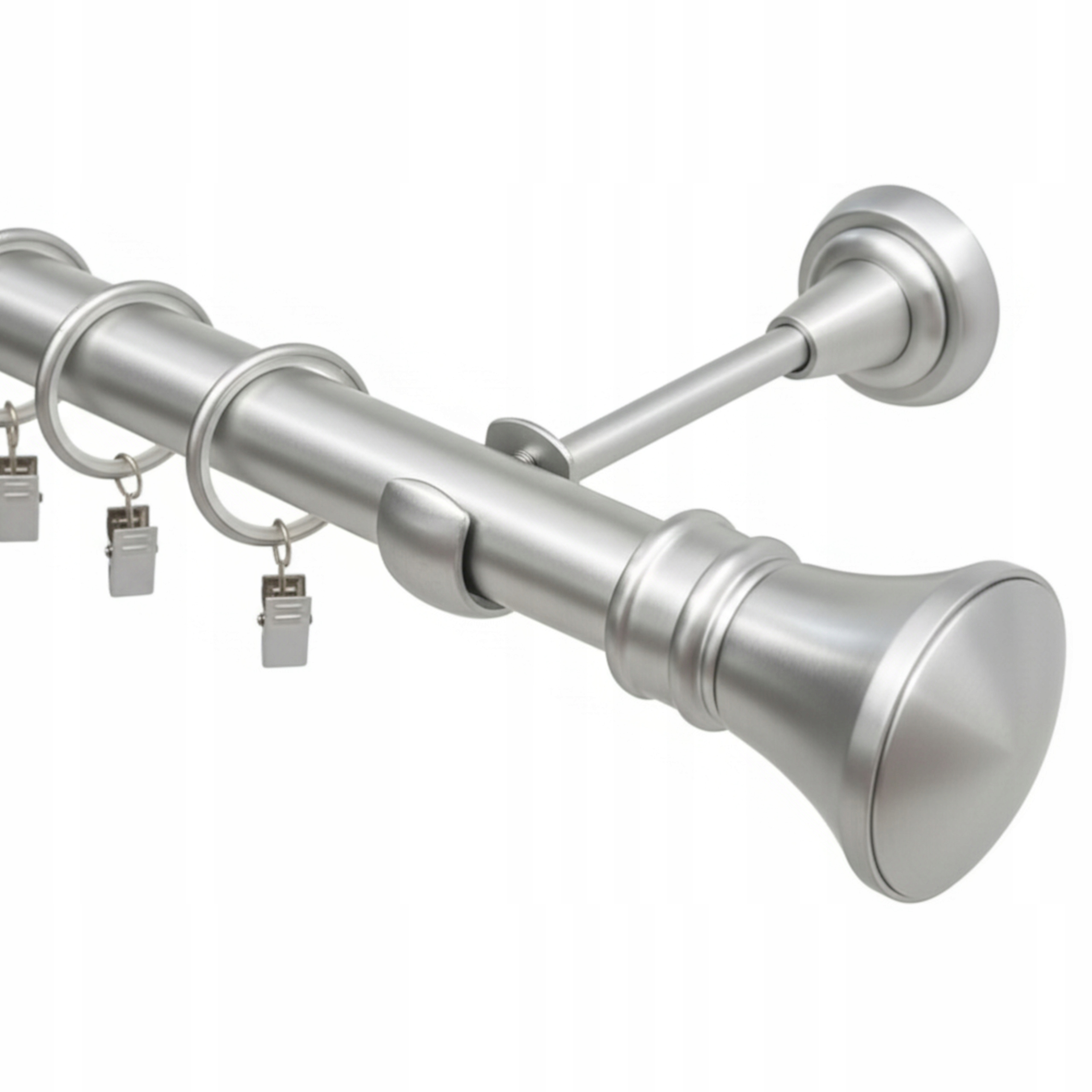 Garnýž Jednotlivý Kovový Stříbrný Satén Záclonové Tyče 25 MM 320 CM