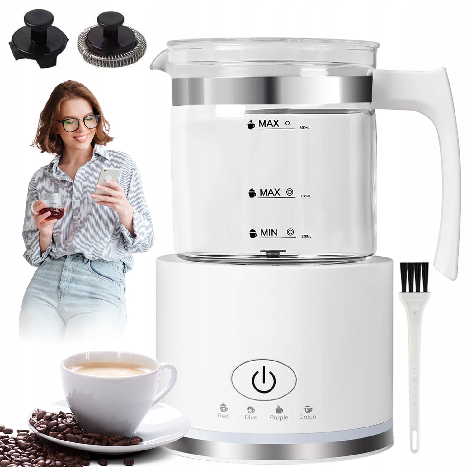 Elektrický Napěňovač Mléka 500 ML 4 Funkce Latte Cappuccino