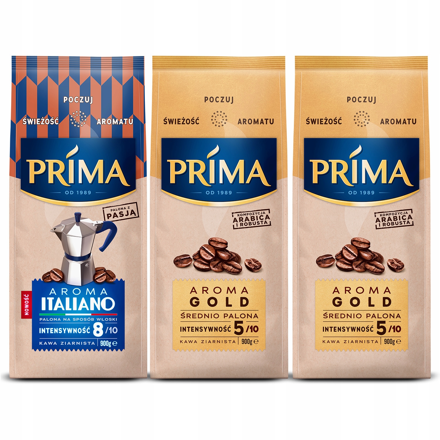 Kawa ziarnista Prima Aroma Gold Aroma Italiano 3x 900g zestaw kaw