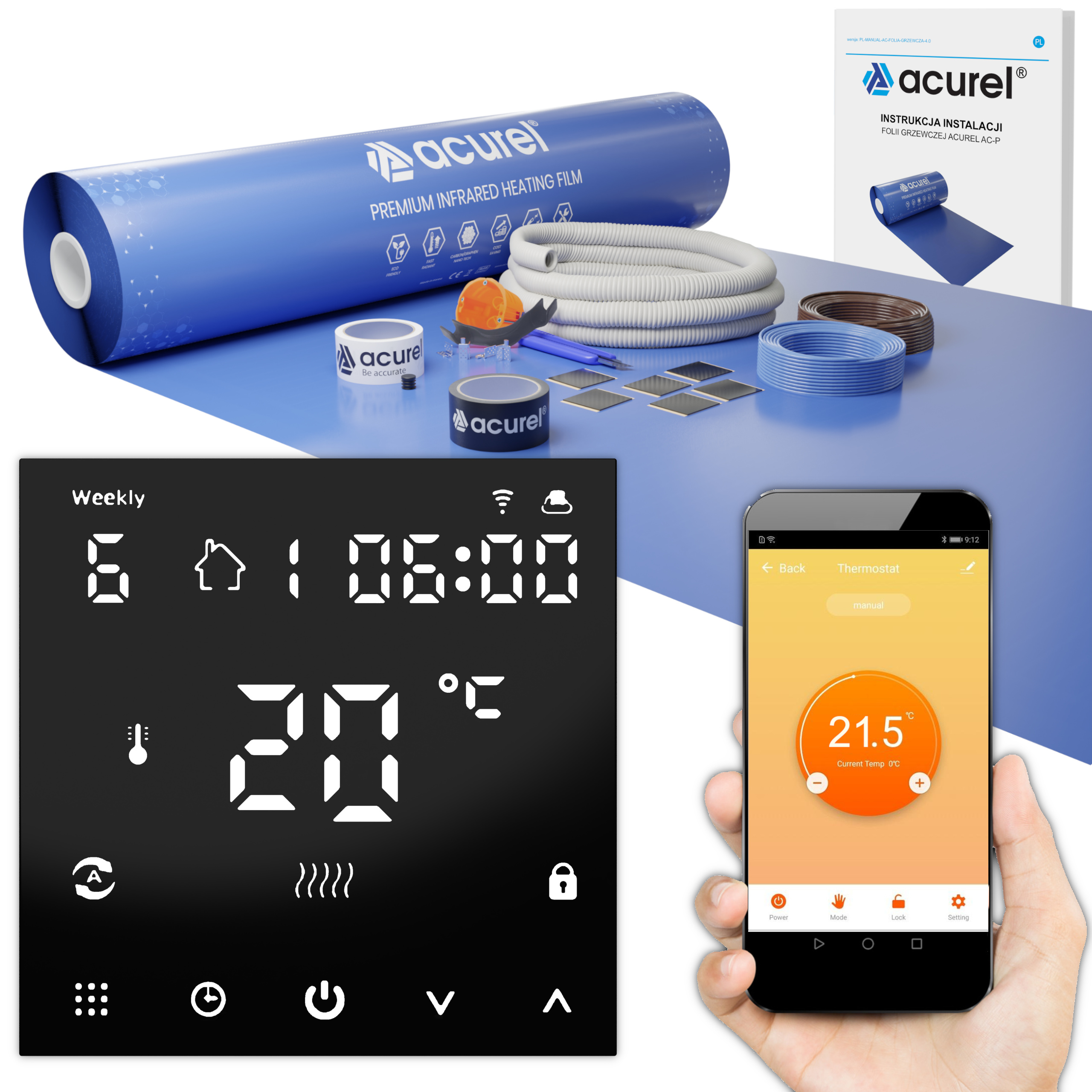 

Folia grzewcza 140W/m² Termostat WiFi Zestaw 8m²
