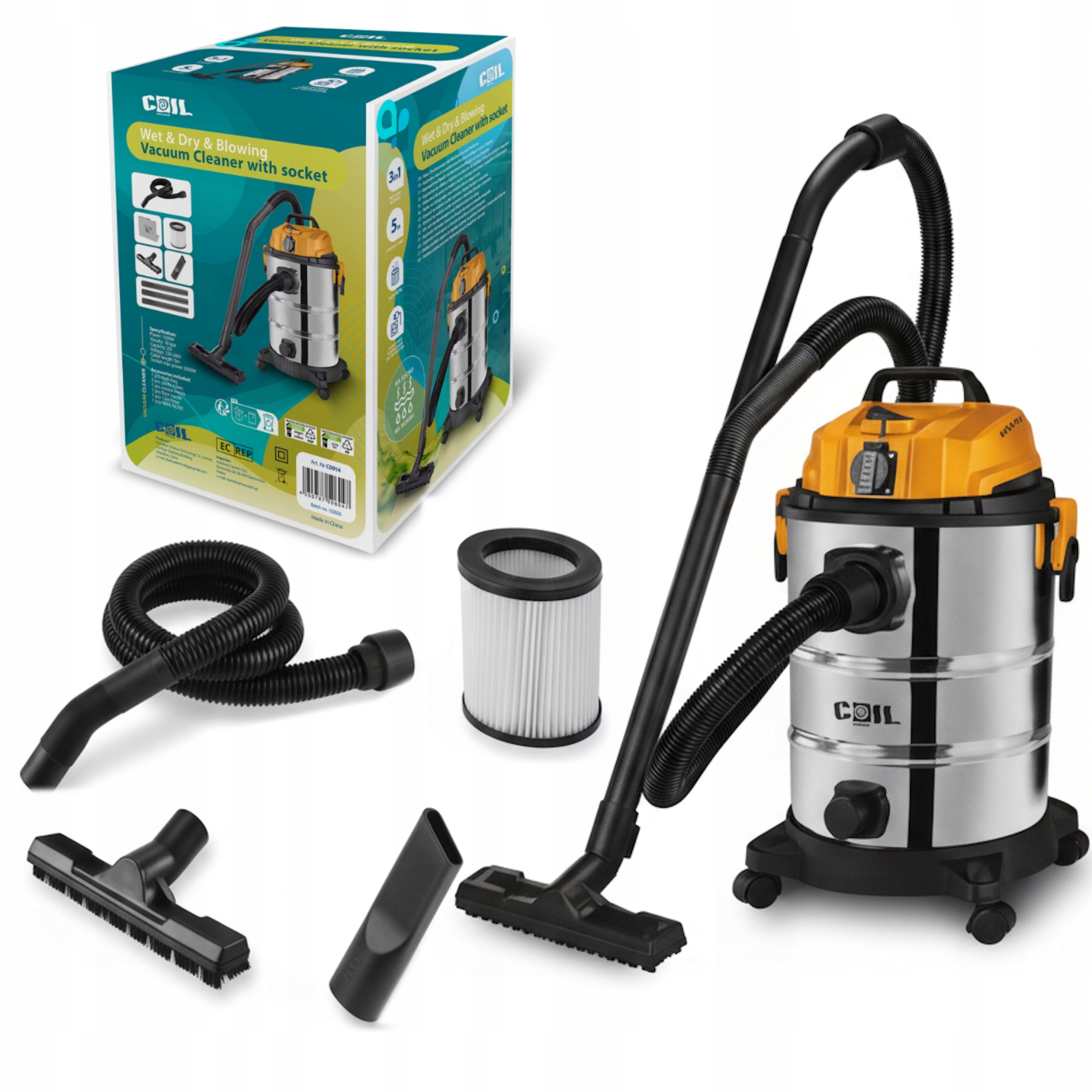 Vysavač Výkonný 3300 W Čistí Od Mokrého Sádrového Prachu 25 L Coil