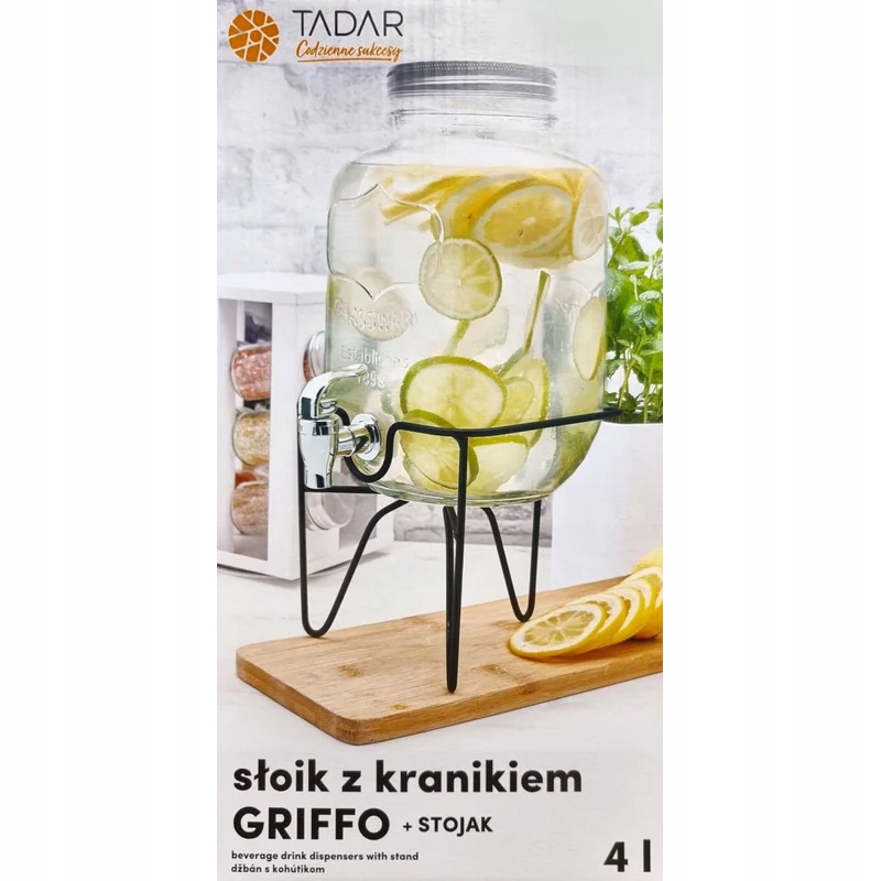 SŁOIK Z KRANIKIEM słój pojemnik na WODĘ LEMONIADĘ herbatę MROŻONĄ STOJAK 4L Cechy dodatkowe możliwość mycia w zmywarce