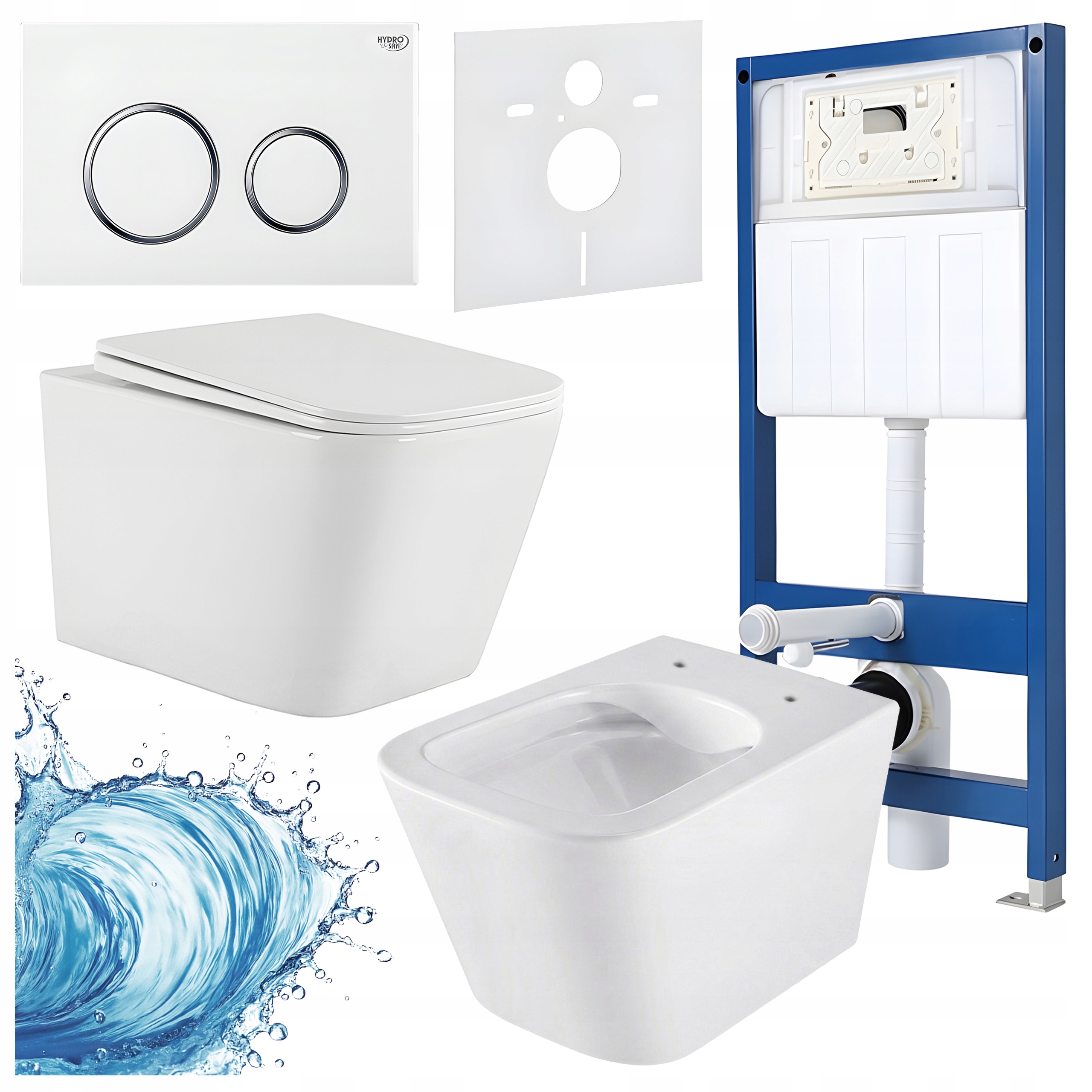 Zestaw Wc Podtynkowy Stelaż Hydrosan Miska Ceramiczna Aqua Przycisk Biały