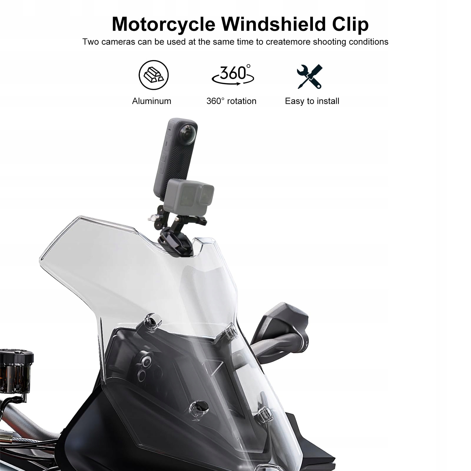 Uchwyt Clip na Szybę Motocyklową do GoPro Insta360 DJI Smartfon Lupholue — miniatura 5