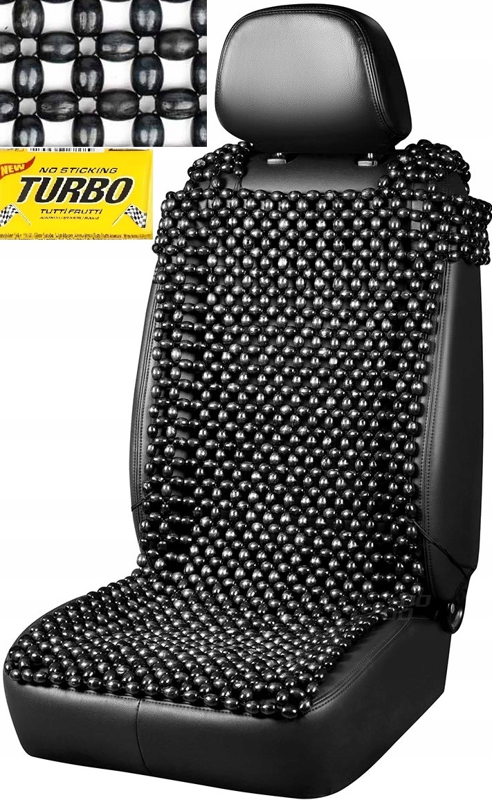 Czarna mata na siedzenie fotel koralikowa koraliki do samochodu 44x106cm