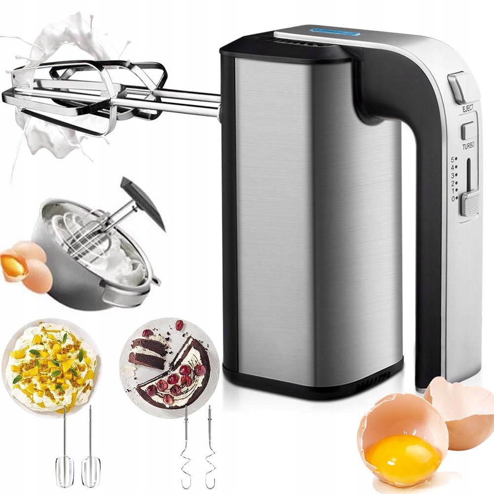Elektryczny Mikser Ręczny Robot Kuchenny Stal Nierdzewna 800W 5 Biegów