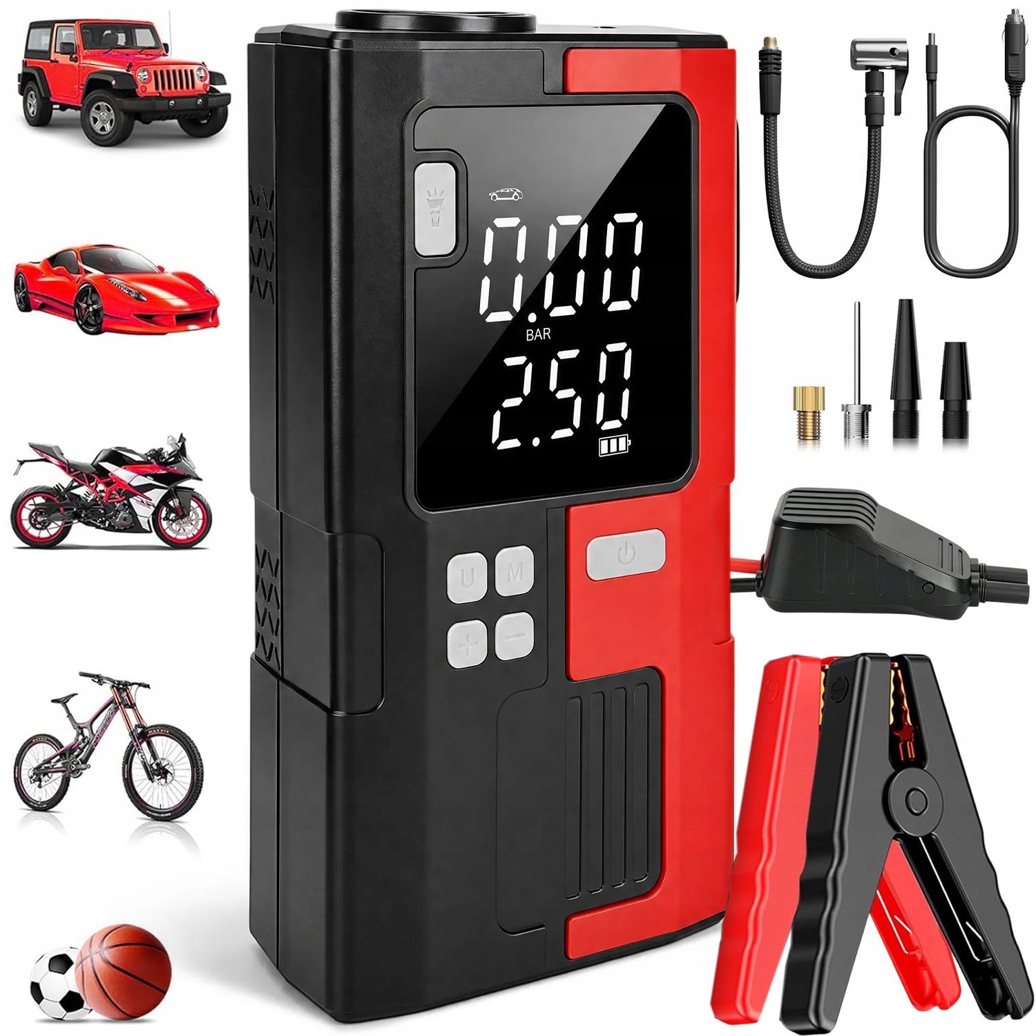 Silný Štartér Jump Starter Booster Powerbank Led 2V1 Silný S Pumpovaním